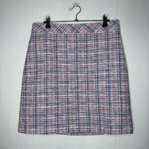 Talbots Women’s Tweed A Line Skirt Multi Plaid Pink Blue Size 8 NWT